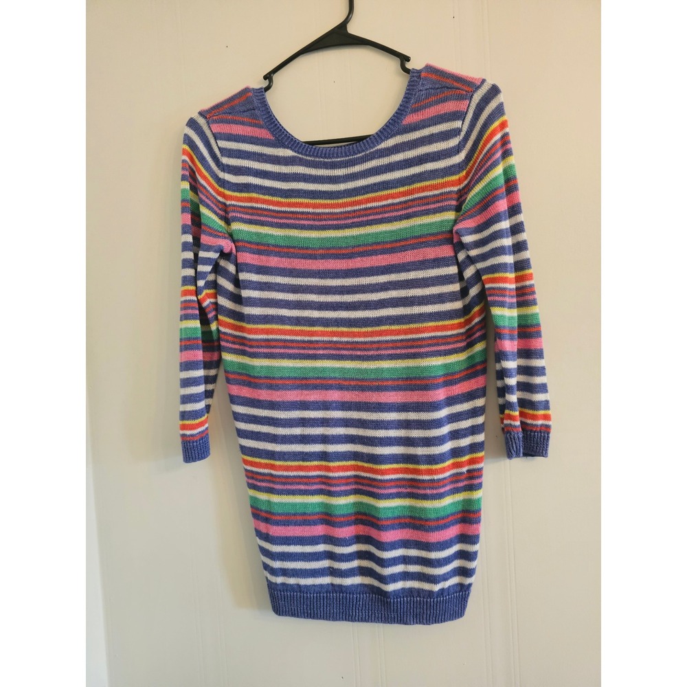 Talbots Petites Rainbow Striped 100% Linen Knit Sweater SP Blue‎ Pink Green